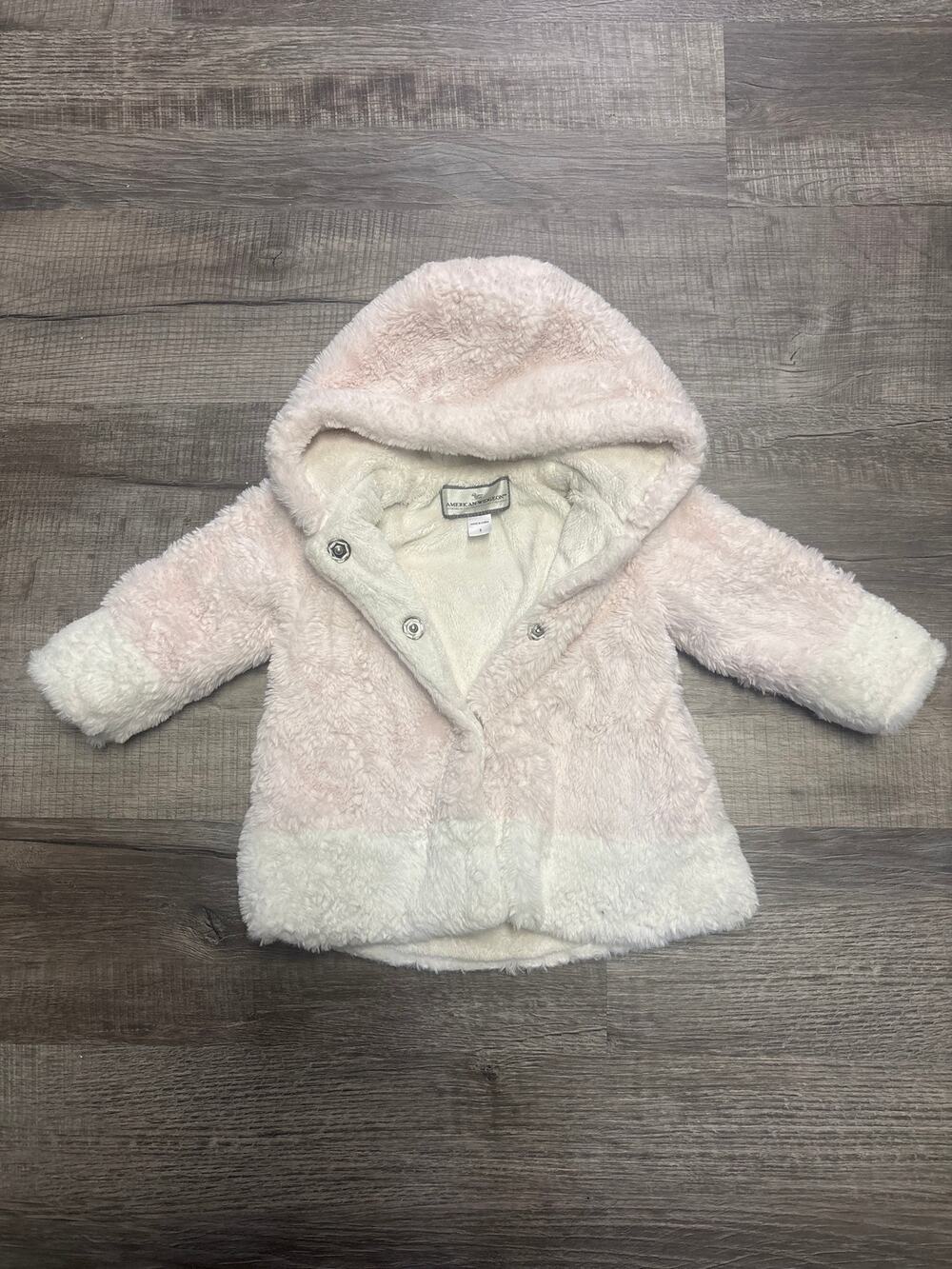 American Widgeon Girls Coat Size 2 Pink Cream Faux Fur Hooded Jacket